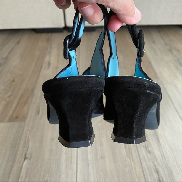 Thierry Rabotin Women's Black Suede Slingback Heels Crystal Embellishments 7.5 - Picture 7 of 15